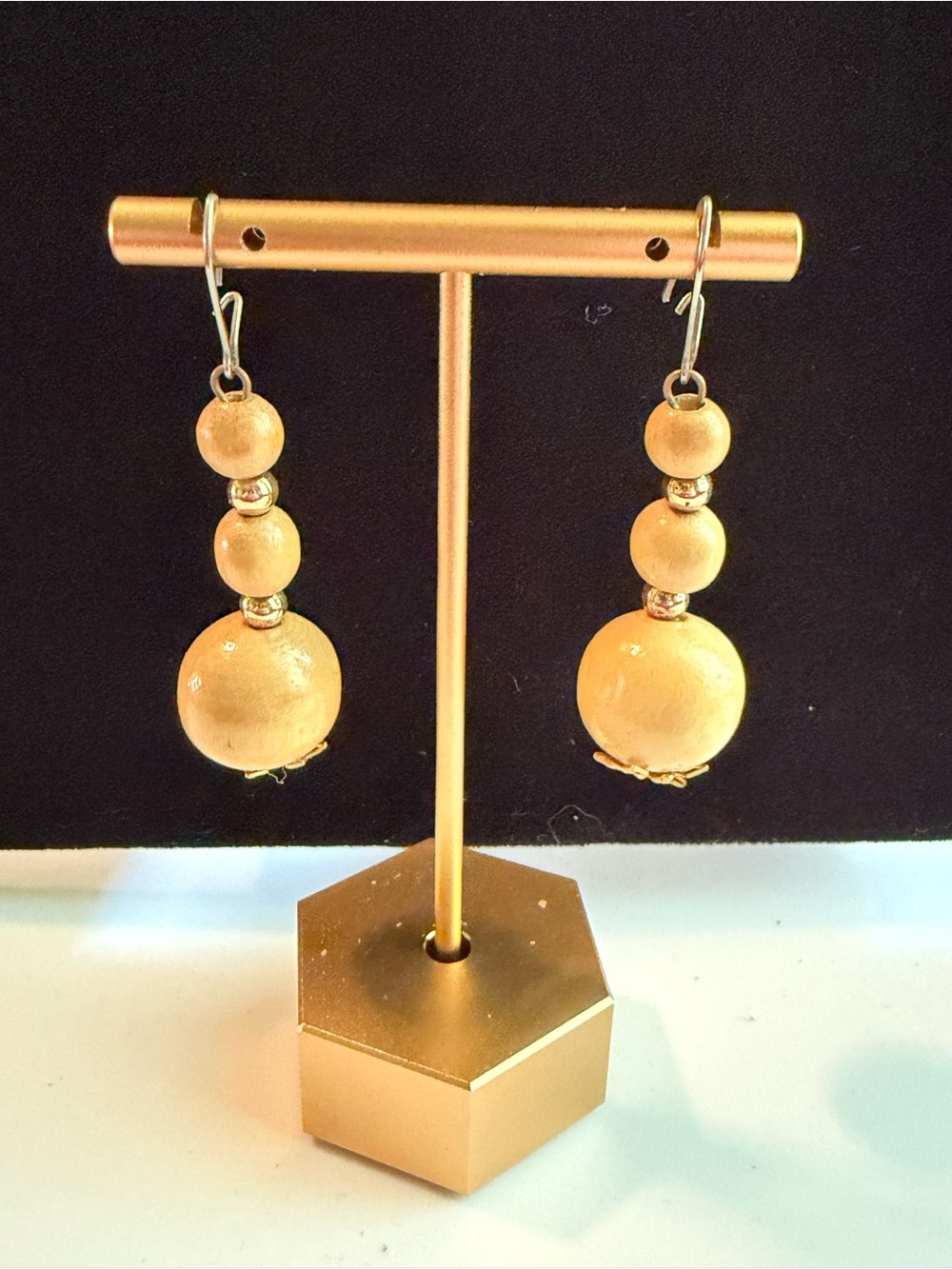 Vintage Source Unknown Gold Bead Drop Earrings